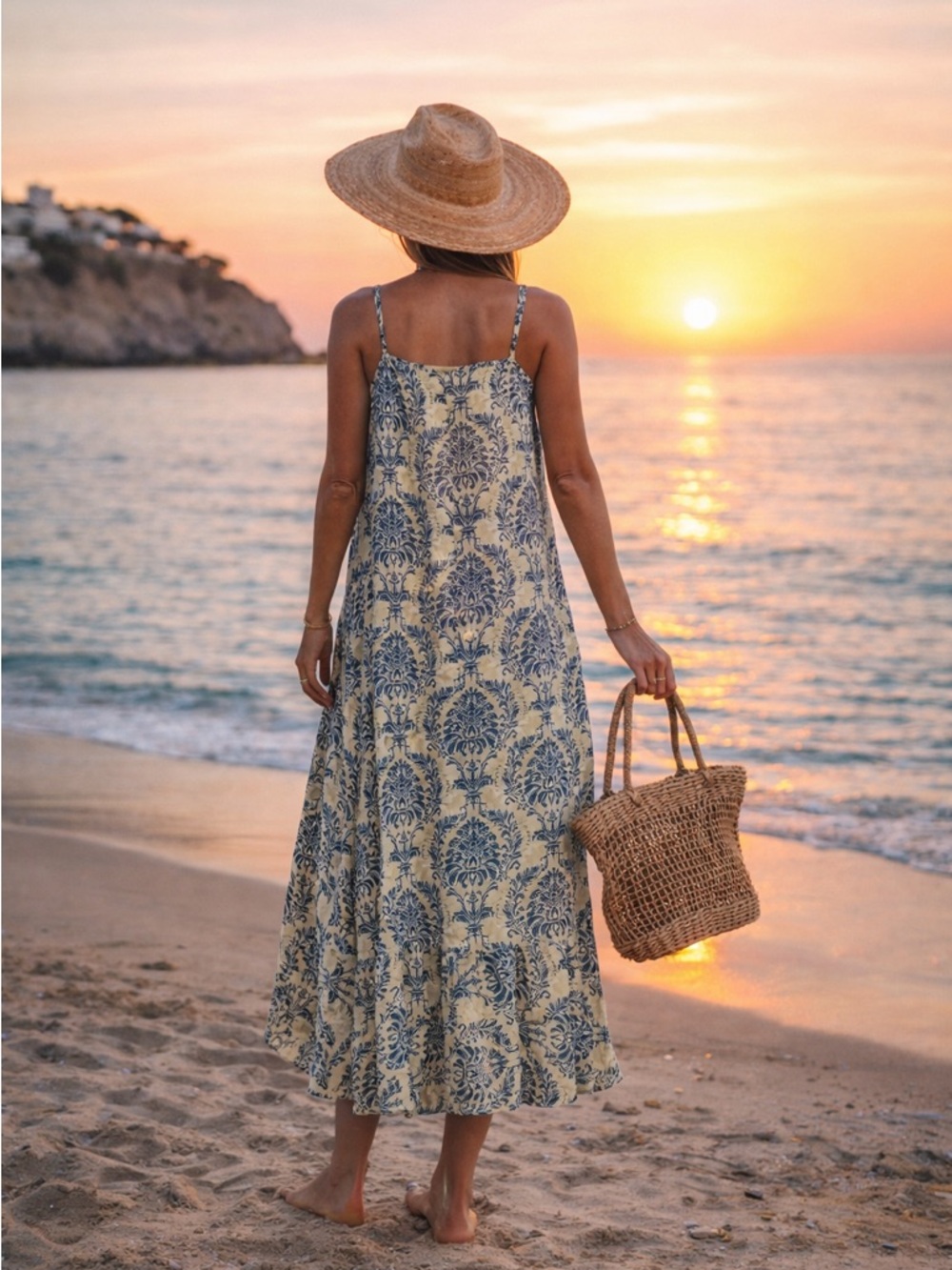 🔥Blue & Cream Paisley Maxi Dress 🌊 Resort Vacation Beachy Chic Flowy Sundress